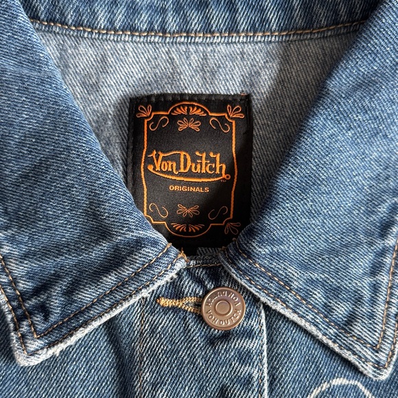 Von Dutch Blue Denim Jacket with Patch Embroidery and Sleeve Logo - Picture 3 of 7